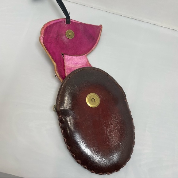 Flamingo Design Leather wristlet Bag. Hand crafted over stitch. Unique. Coins - Picture 5 of 10